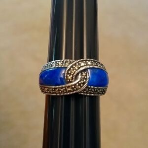 Blue Lapis, marcasite in sterling silver ring size 7